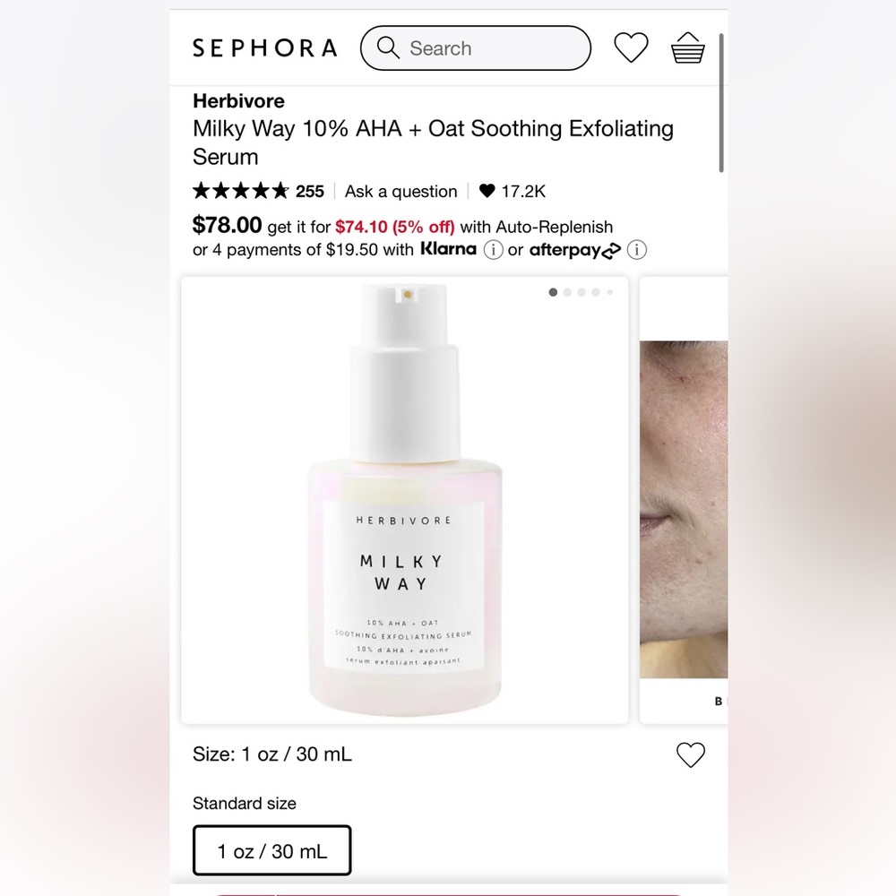 Herbivore Milky Way 10% AHA + Oat Soothing Exfoliating Serum